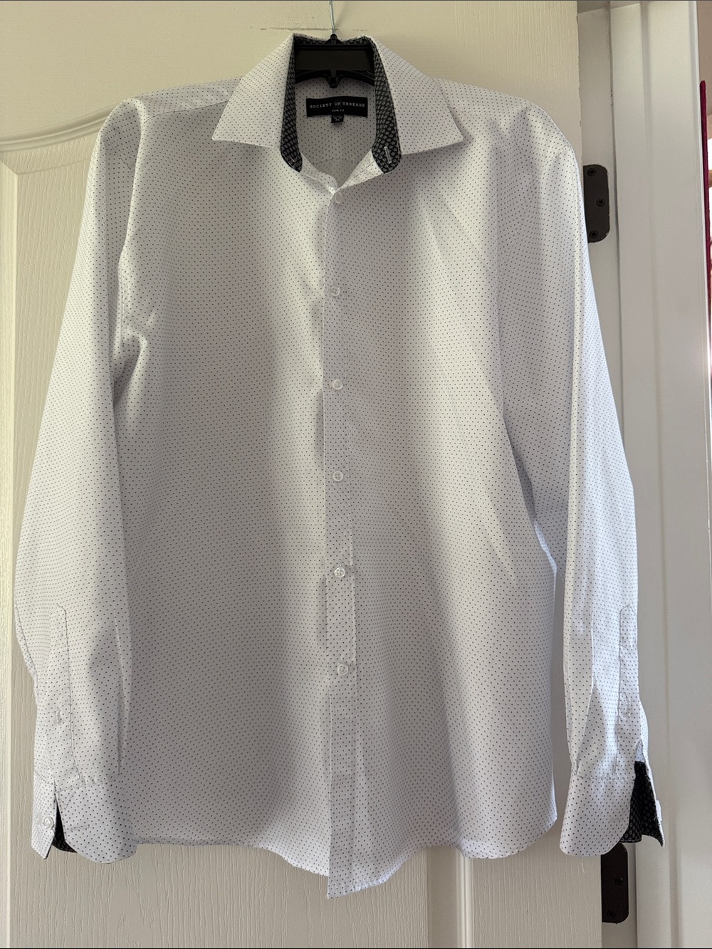 Society Of Threads White Dress Shirt with Black Contrast Collar